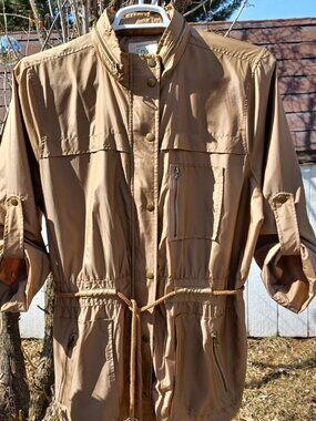 Relativity Tan Hood Lightweight Jacket Drawstring Waist Utility Pockets Women 2X